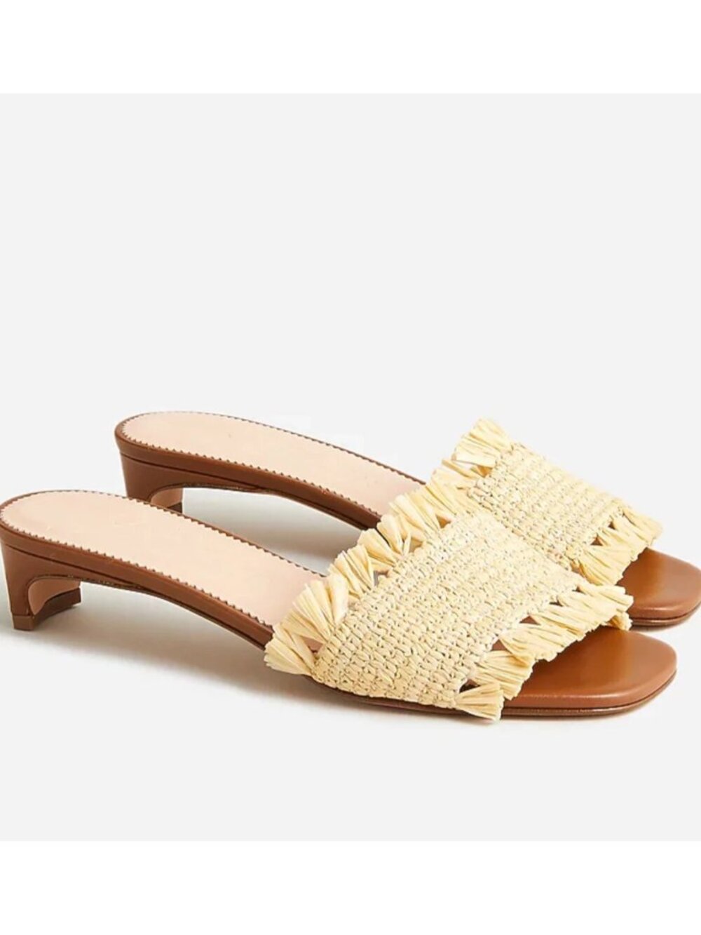 J.Crew Lina Kitten Heels Sandals Woven Raffia Fringe Natural Straw & Leather 9.5